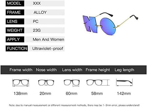 ENTHYI Letter NO Party Rimless Irregular Design Sunglasses For Men/Women UV400 Streetwear Eyewears...