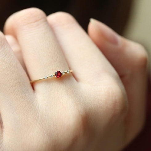 Cute Dainty Women's 14K Gold Ruby Drill Rings Delicate Rings Gemstone Rings Wedding Jewelry Heart Gemstone Promise Engagement Love Ring Size 5-10 ...