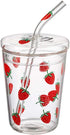 10 Oz Lovely Strawberry Clear Glass Tumbler with Lid and Straw....