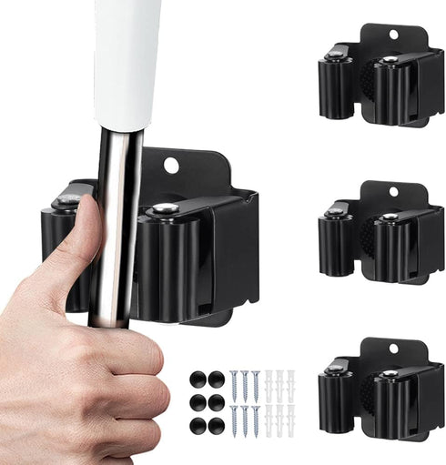 3PCS Broom and Mop Holder, Heavy Duty Garden Tool Organizer Rack Rake and Shovel Handle, Stainless Steel Mop Hanger. Wall Mounted Utility Rack wit...