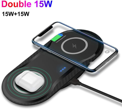 2 Pack Dual 15W Wireless Charger for Multiple Devices, 30W Fast Wireless Charging Pad/Mat for Apple iPhone, for AirPods, for Samsung Phone, for Go...
