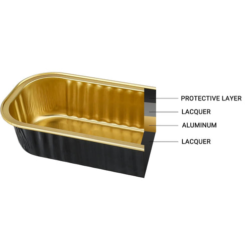 EUSOAR Creme Brulee Ramekins, 25pcs 6.8oz 6.5"x2.5"x1.2" Aluminum Foil Black Gold Baking Cups Pan Tin with Lids, Rectangle Disposable Ramekins Cup...