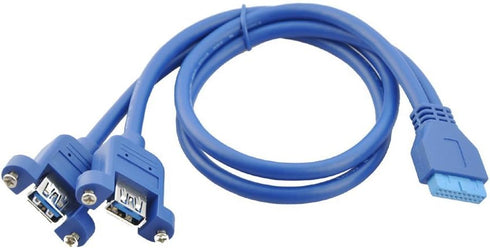 Dual USB 3.0 A Female Screw Mount Type to Motherboard 20pin Header Adpter Cable 50cm...
