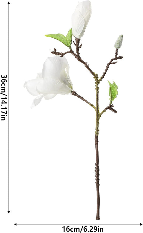 DULRLLY 6Pcs Artificial Magnolia Flowers, Real Touch Magnolia Bouquet for Floral Arrangement, White Silk Magnolia with Leaves for Vases Home Decor...
