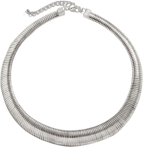 Women's Chunky Striped Flat Snake Collar Necklace Exaggerated Heavy Metal Twisted Torques Necklace...