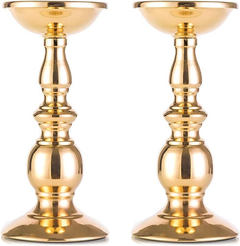 Set of 2 Gold Candlestick Metal Pillar Candle Holders, Flameless Candlestick Holders Stand Centerpieces Decoration Ideal for Weddings, Special Eve...