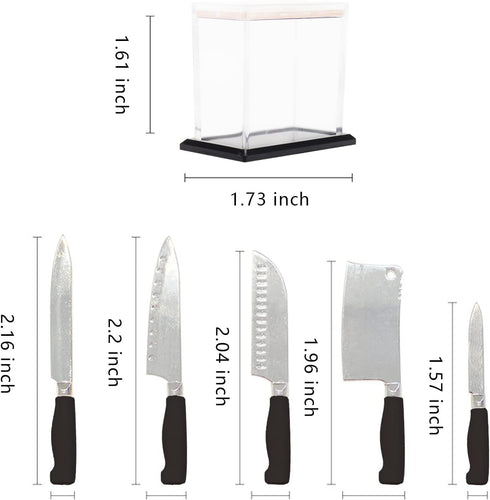 1:6 Scale Miniature Kitchen Knife Set with Knife Shelf 5-Piece Mini Cooking Knives with Plastic Knife Storage Box for Mini House Kitchen Furniture...