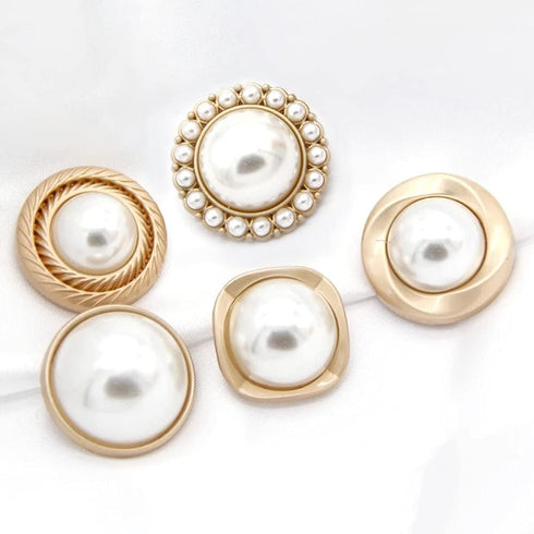 5 PCS Pearl Gold Metal Women Coat Buttons for Clothing Sweater Decoration Sewing Crafts Accessories (#9, 15mm)...