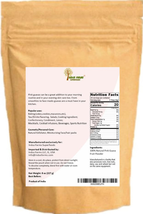 Indus Farms 100% Natural Pink Guava Fruit Powder, 8 oz, Pre-Workout & Post-Workout Supplement, Nutritious Flavoring for Baking, Juices, Cookies, D...