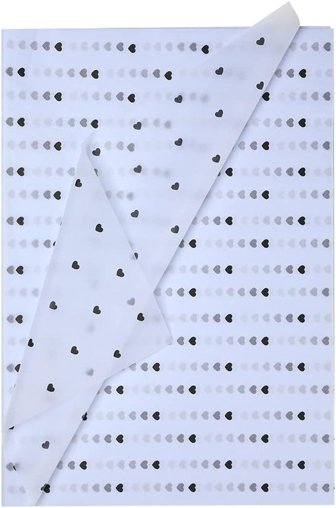 Black and White Tissue Paper, Heart Pattern Flowers Wrapping Paper Sheets Anniversary Bouquet Packaging Materials 28pcs Clothes Packing DIY Crafts...