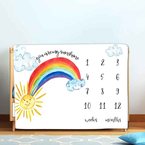 Sunshine Baby Monthly Milestone Blanket for Baby Boy and Girl, Rainbow Month Blanket for Baby Pictures Personalized, Includes Wreath and Frame Lar...