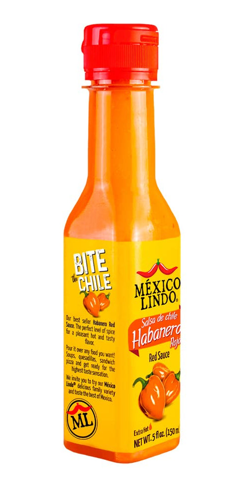 MEXICO LINDO Red Habanero Hot Sauce, Real Red Habanero Chili Pepper, 78,200 Scoville Level, Enjoy with Mexican Food, Seafood & Pasta, 5 Fl Oz Bott...