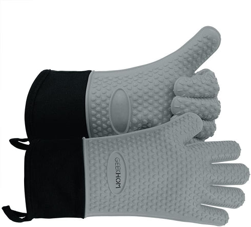 GEEKHOM BBQ Gloves, Grilling Gloves Heat Resistant Oven Gloves, Kitchen Silicone Oven Mitts, Long Waterproof Non-Slip Pot Holder for Barbecue, Coo...