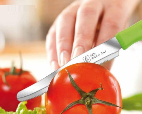 6 kitchen Knives - 4.3"/11cm Italian Stainless Steel Serrated Vegetable/Steak/Table Knife Cutlery, Rounded Tip (White)...