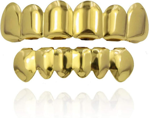 TOPGRILLZ Grills for Your Teeth Gold Grillz 18K Gold Plated Rapper Costume Grillz Teeth for Men and Women Hip Hop Polished 6 teeth Extra Silicon M...