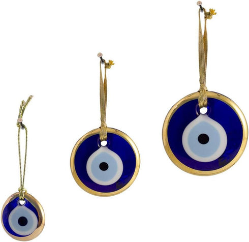 Gold Gilt Handmade Evil Eye Glass Charm Decorative Turkish - Greek - Jewish - Christian Christmas Ornament (1.5"-2"-2.7" Set of Three)...