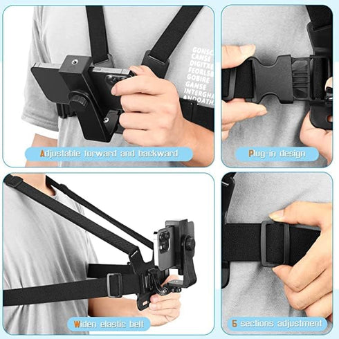 KINGKI Mobile Phone Chest Mount Harness Strap Holder Cell Phone Clip Action Camera POV for Samsung iPhone Plus etc......