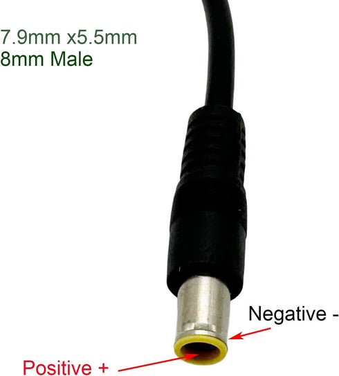 2Pcs DC 7.9mm x 5.5mm 8mm Male Power Wire Supply Repair Solar Laptop 16AWG Pigtail Connector Cable 12V 24V DC 8mm Male Plug to Bare Wire Open End ...