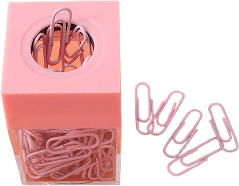 Pink Magnetic Paper Cilp Dispenser Holder Clear Acrylic Paper Clip Organizers with Magnetic Top for Desk Cute Office Binder Clip, Hair Clip,Paper ...