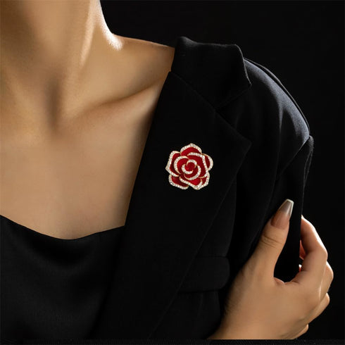 Crystal Rhinestone Red Flower Brooch Women's Camellia Pin Rhinestone Floral Brooch Ladies' Fashion Clothing Brooch Jewelry Accessory...
