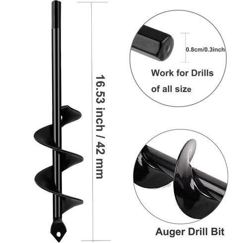Garden Auger Post Hole Digger 1.6 x 16.5 in Long Handle Bulb Planter Tool Solid Shaft Extend Spiral Planting Auger Drill Bit for Planting Bulbs Se...