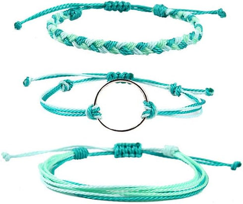 Pingyongchang 12pcs Surfer Wave String Braided Bracelets Anklet for Women Handmade Boho Jewelry Waterproof Beach Bead Adjustable Friendship Charm ...