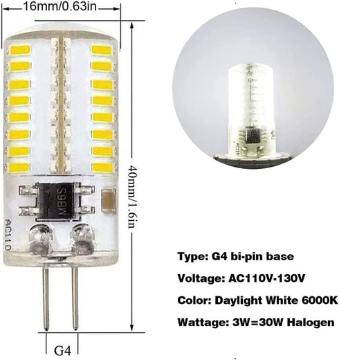 110V- 130V G4 LED Bulb Dimmable Cool White 6000K (Not Low Voltage 12V) 3W 20W 30W Halogen Equivalent Bi-Pin Base Lamp (Pack of 10)...