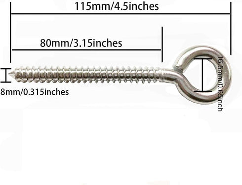Swing Hooks, 4Pack M8 Heavy Duty Large Swing Hooks Hammock Hanging Kit Eye Screws 1200LB Capacity Swing Hardware for Yoga Hammock Swing Chair Indo...
