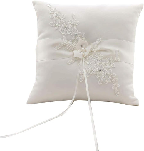 Awtlife Flower Wedding Ring Pillow Ivory Cushion Bearer for Beach Wedding 8.26 Inch...