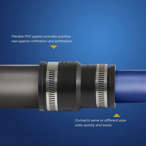 6I55 Flexible Pvc Reducing Coupling with Stainless Steel Clamps, 3.5" x 2.4" Inner Diameter for 3" x 2" Nominal Pipe, Black...