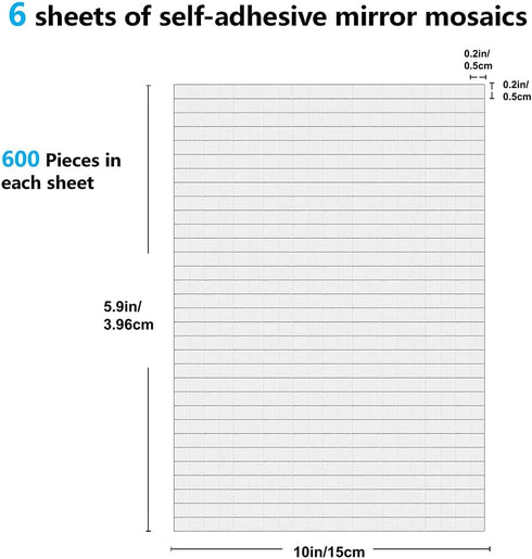 Self-Adhesive Real Glass Craft Mini Square Mirrors Mosaic Tiles(5 x 5mm,6 Sheet,3600Pcs)...