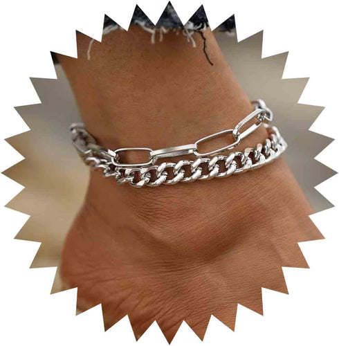 Silver Chunky Chain Ankle Bracelet Dainty Cuban Link Chain Anklet Minimalist Paperclip Chain Anklet Beach Barefoot Sandals Foot Jewelry for Women ...