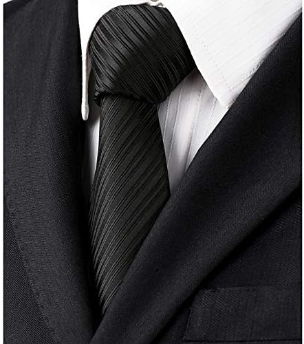 Black Tie Men Women Skinny Tie Slim Tie Stripe Tie with Hanky Waterproof Oilproof Tie-Black...