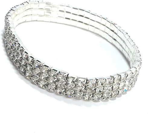 Women Rhinestone Stretch Ankle Bracelet Silver Sparking Tennis Bracelet Crystal Anklet Foot Chain Jewelry (3 Row - 2pcs)...