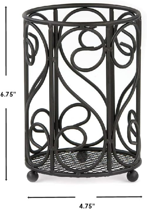 Scroll Design Cutlery Holder For Countertop, (Black), By Home Basics | Steel Flatware Caddy For Kitchen | Spoon Fork Holder With Raised Feet | Cut...