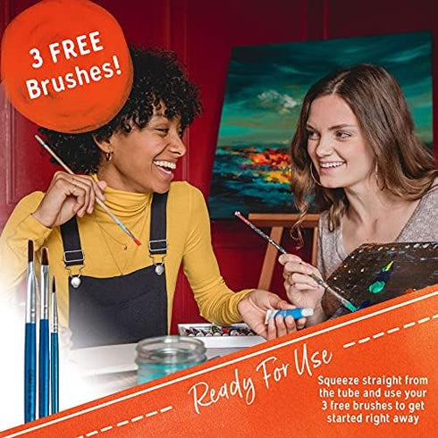 Acrylic Paint Set for Adults and Kids - 12 Pack of 12mL Paints with 3 Art Brushes, Non-Toxic Craft Paint for Easter Eggs, Ceramic Rock Paint - Art...