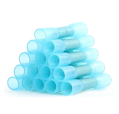 100Pcs Blue 16-14 AWG Insulated Waterproof Wire Connectors, Marine Grade Electrical,Heat Shrink Butt Connectors, Wire Crimp Terminals Butt Splice ...