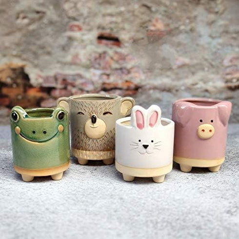 Succulent Pots,3.35 Inch Cute Animal Pig Shaped Indoor Flower Planters-Plants Not in Included...