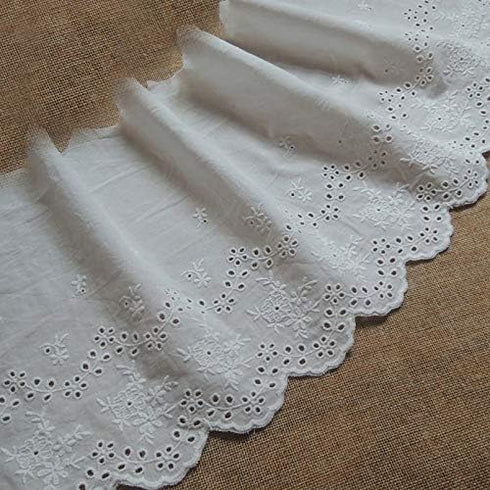2 Yards of 19cm Width Floral Embroidered Cotton Eyelet Fabric Trim...