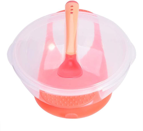 Suction Bowls for Baby, Children Slip Resistant Feeding Bowls with Sensing Spoon Cover for Home(Pink)...