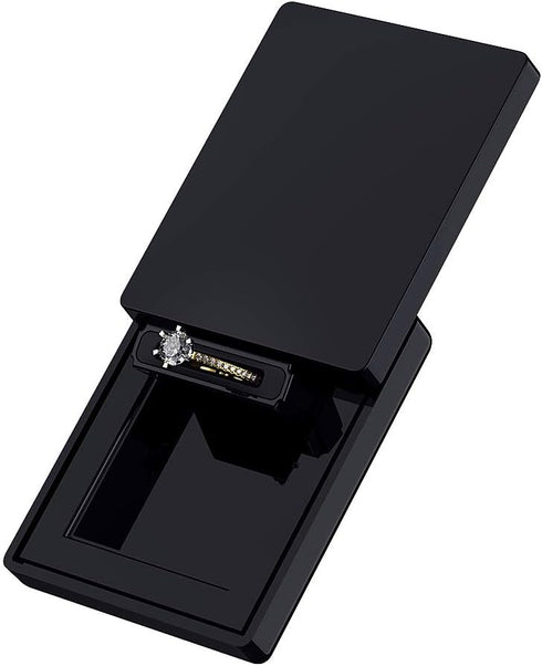 MONOLIX Slim Engagement Ring Box, Thin Unique Sliding Lid, Elegant Discreet Secret Surprise Marriage Wedding Proposal Case (Black, mini)...