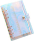 2 Pcs Clear Rainbow 6-Ring PVC Binder Cover Holographic Notebook Protector Shell with Button Closure Loose Leaf Folder Round Ring A5...