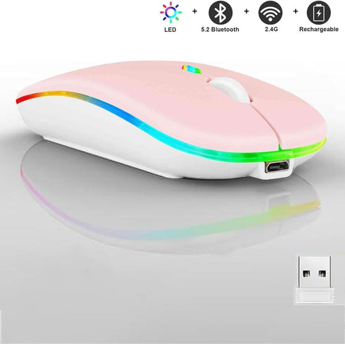 2 Pack Wireless Bluetooth Mouse,LED Dual Mode Rechargeable Silent Slim Laptop Mouse,Portable(BT5.2+USB Receiver) Dual Mode Computer Mice,for Lapto...
