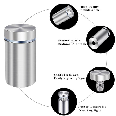 1/2” Dia x 2” L Standoffs Screws for Acrylic, Silver Sign Standoff Wall Mounts Hardware 16 Pack, Stainless Steel Stand Off Holder for Glass Board ...