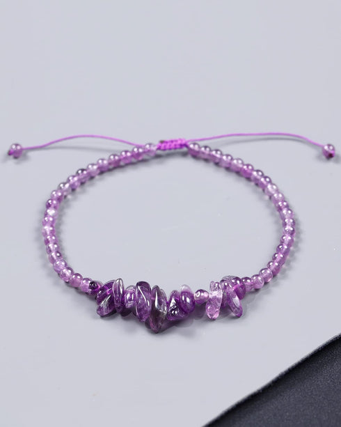 Jewever Natural Amethyst Anklet Bracelets for Women Tumbled Chips Crystals Anklet Adjustable Handmade Reiki Gemstones Beach Foot Jewelry...