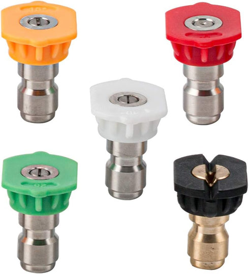 Pressure Washer Spray Nozzle Tips Multiple Degrees, 4000PSI Premium Power Washer Nozzle Tips Set with 1/4'' Quick Connect Nozzles, 5 Nozzles(0?15?...