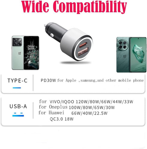 Warp Car Charger 80W for Oneplus 12 Ace 11 10 Pro 9 10T 10R 8T 8 7T 7 Pro 6T 9R Nord 2T CE 2 Lite N20 N10 N100, 25W PD PPS LED 3.3ft Fast Charging...