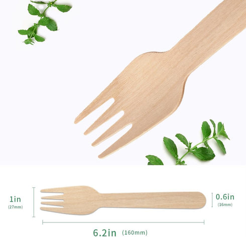 Disposable Wooden Forks, 100 PCS Eco-friendly Forks Recycling Wood Utensils Disposable Cutlery Fork for Eating, Outdoor Camping, Party, Picnics, W...