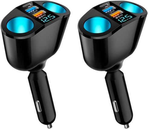 5 Port Cigarette Lighter Splitter,QC3.0&PD 20W Super Fast Car Charger with Dual Cigarette Lighter Plug with LED Voltmeter Compatible with iPhone 1...