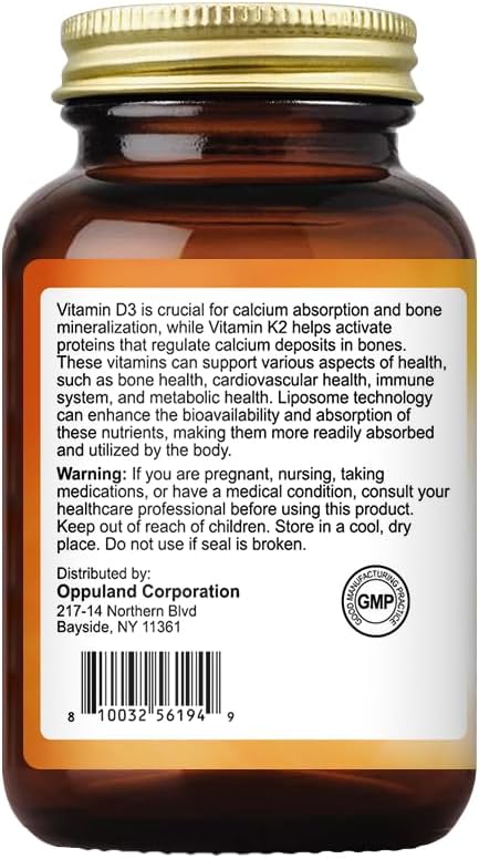 Vitamin D3 + K2 with LIPOSOMAL Technology + 5000iu of Vitamin D3 & 100mcg of Vitamin K2 as MK-7-2 in 1 Support - 90 Softgels...